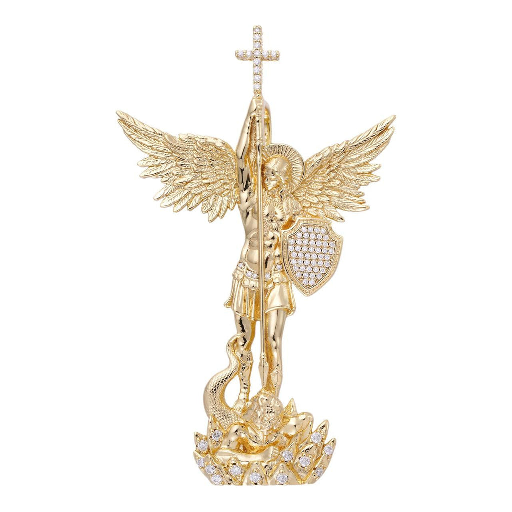 MOISSANITE Saint St Michael Slaying Dragon Archangel Pendant - 14k Gold Vermeil 925 Silver - 3 Sizes 1"-3"