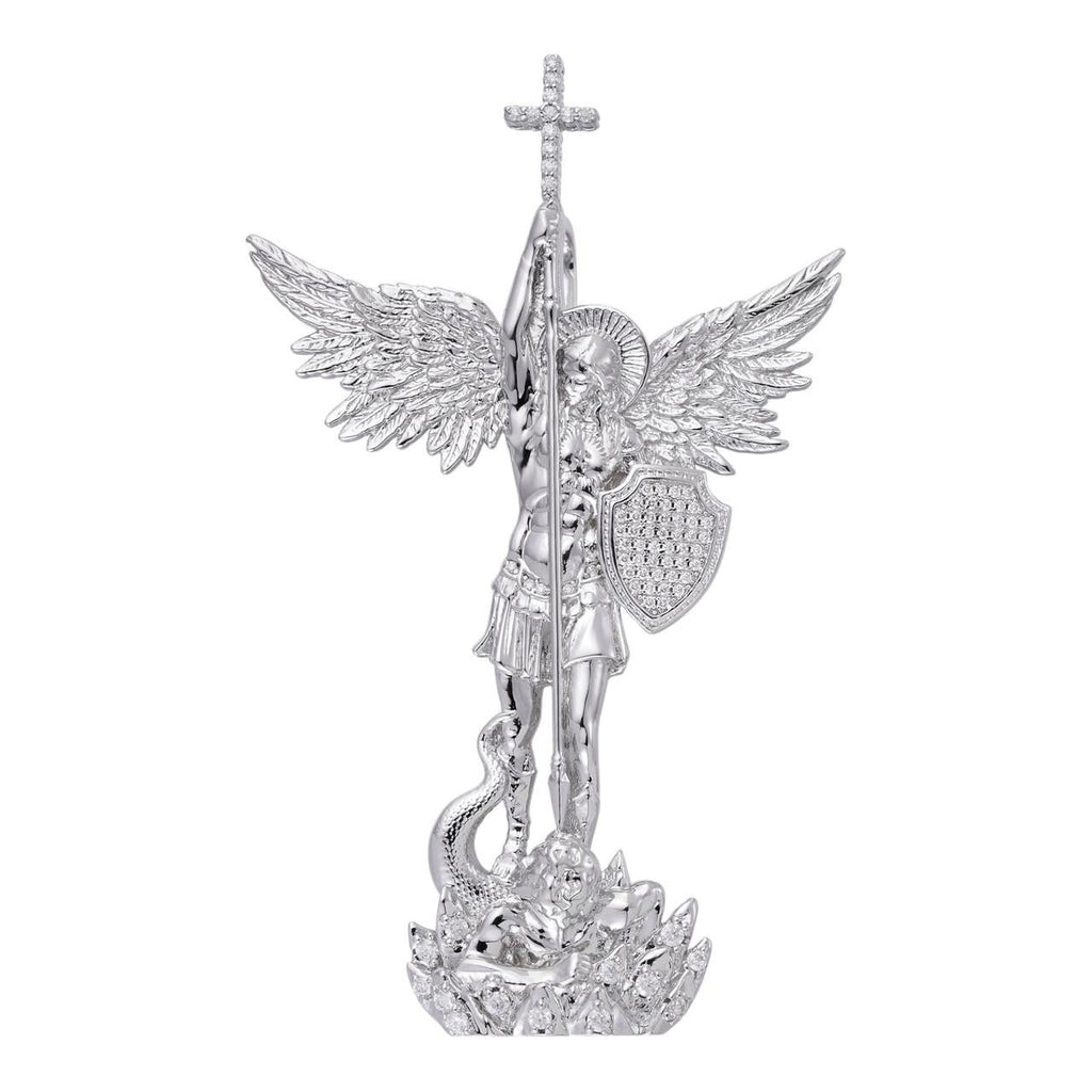 MOISSANITE Saint St Michael Slaying Dragon Archangel Pendant - 925 Silver - 3 Sizes 1"-3"