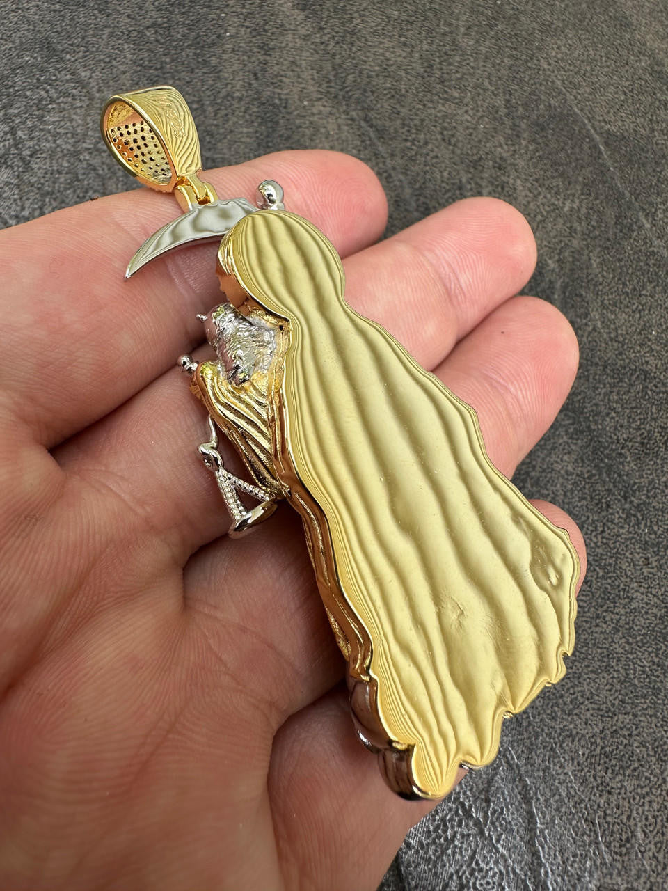 MOISSANITE Santa Muerte Grim Reaper Pendant - 14k Yellow/Rose Gold Vermeil or 925 Silver - Large 3"
