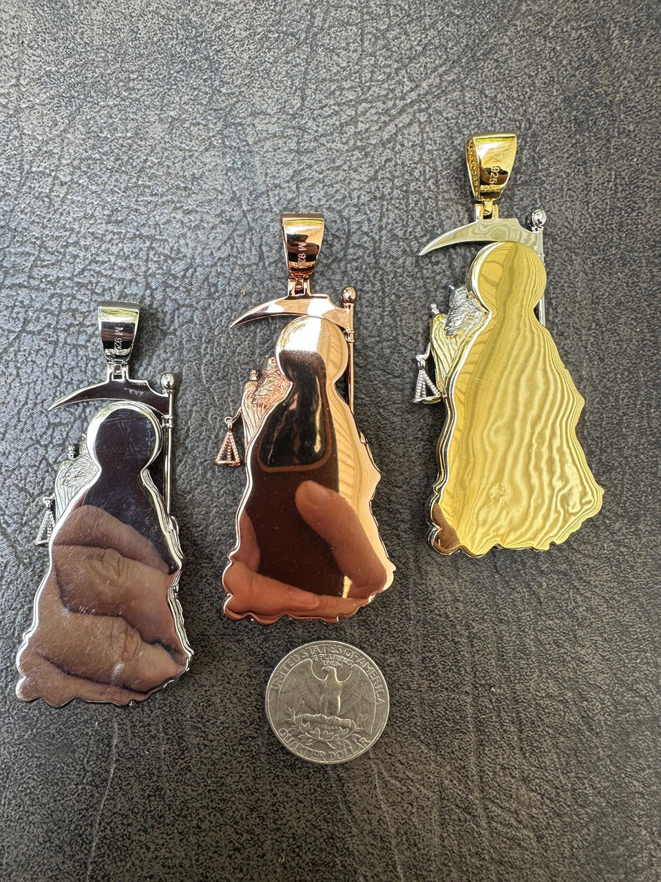 MOISSANITE Santa Muerte Grim Reaper Pendant - 14k Yellow/Rose Gold Vermeil or 925 Silver - Large 3"