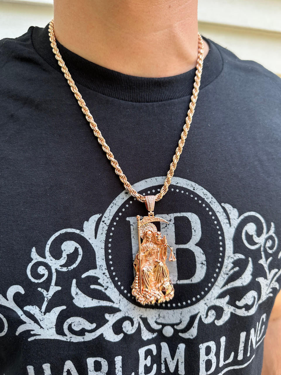 MOISSANITE Santa Muerte Grim Reaper Pendant - 14k Yellow/Rose Gold Vermeil or 925 Silver - Large 3"