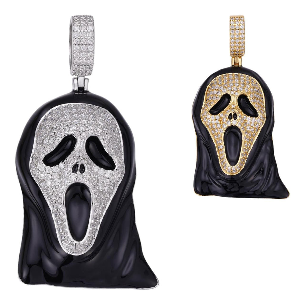 MOISSANITE Scream Mask Ghostface Iced Pendant - 14k Gold Vermeil Or 925 Silver - Medium 2"