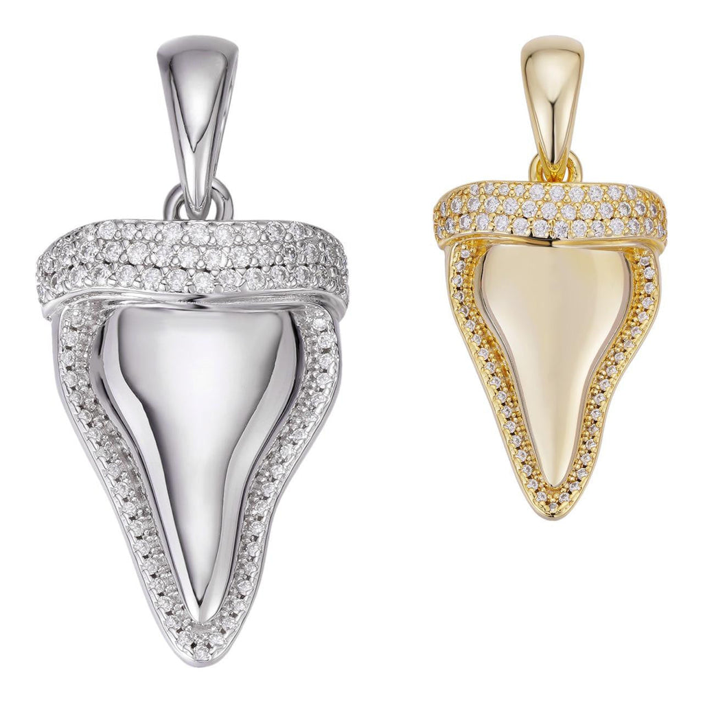 MOISSANITE Shark Tooth Iced Out Pendant - 14k Gold Vermeil Or 925 Silver - Small 1"