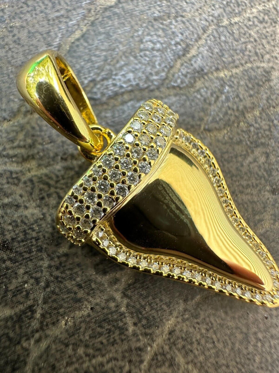 MOISSANITE Shark Tooth Iced Out Pendant - 14k Gold Vermeil Or 925 Silver - Small 1"