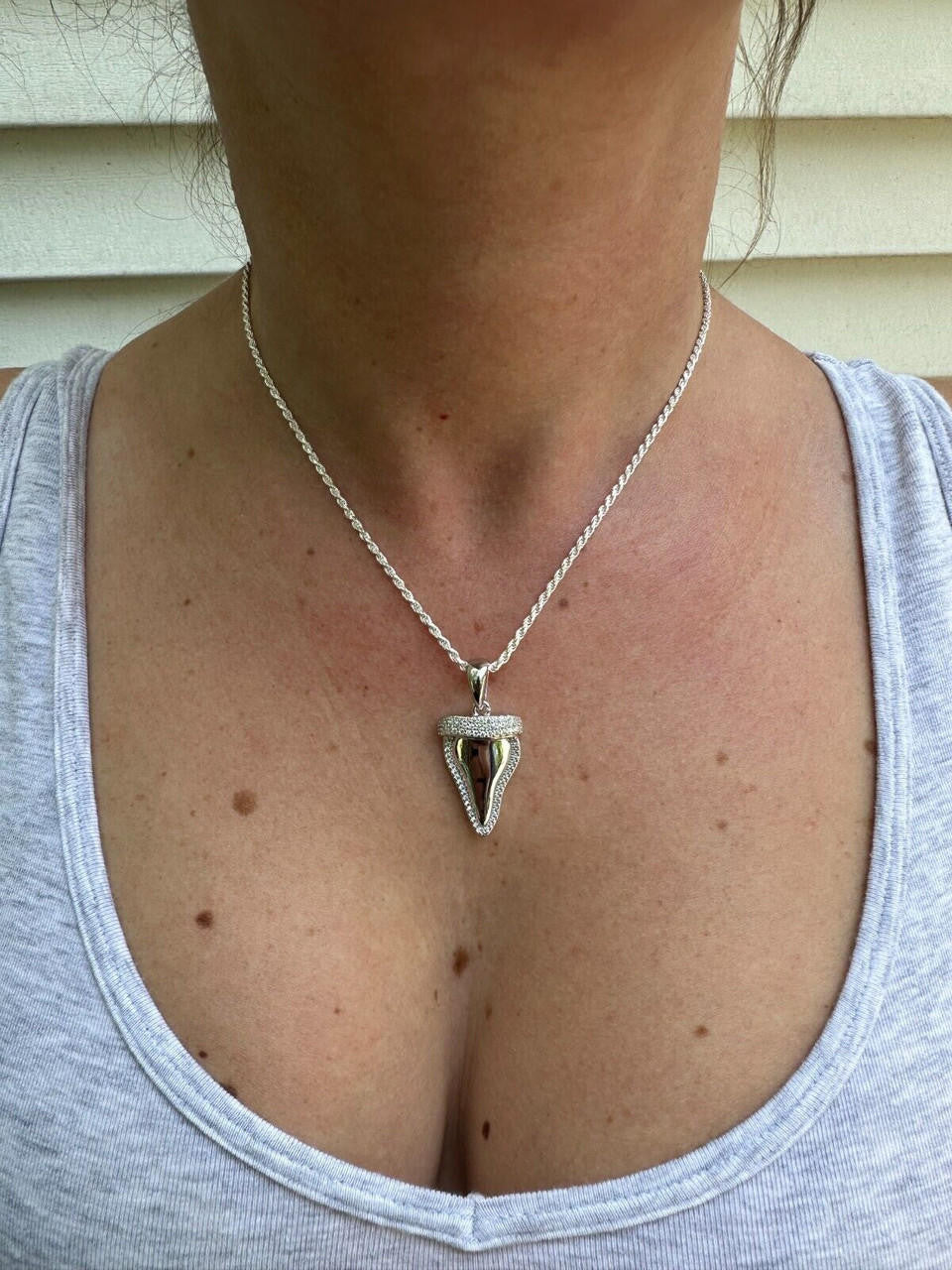 MOISSANITE Shark Tooth Iced Out Pendant - 14k Gold Vermeil Or 925 Silver - Small 1"