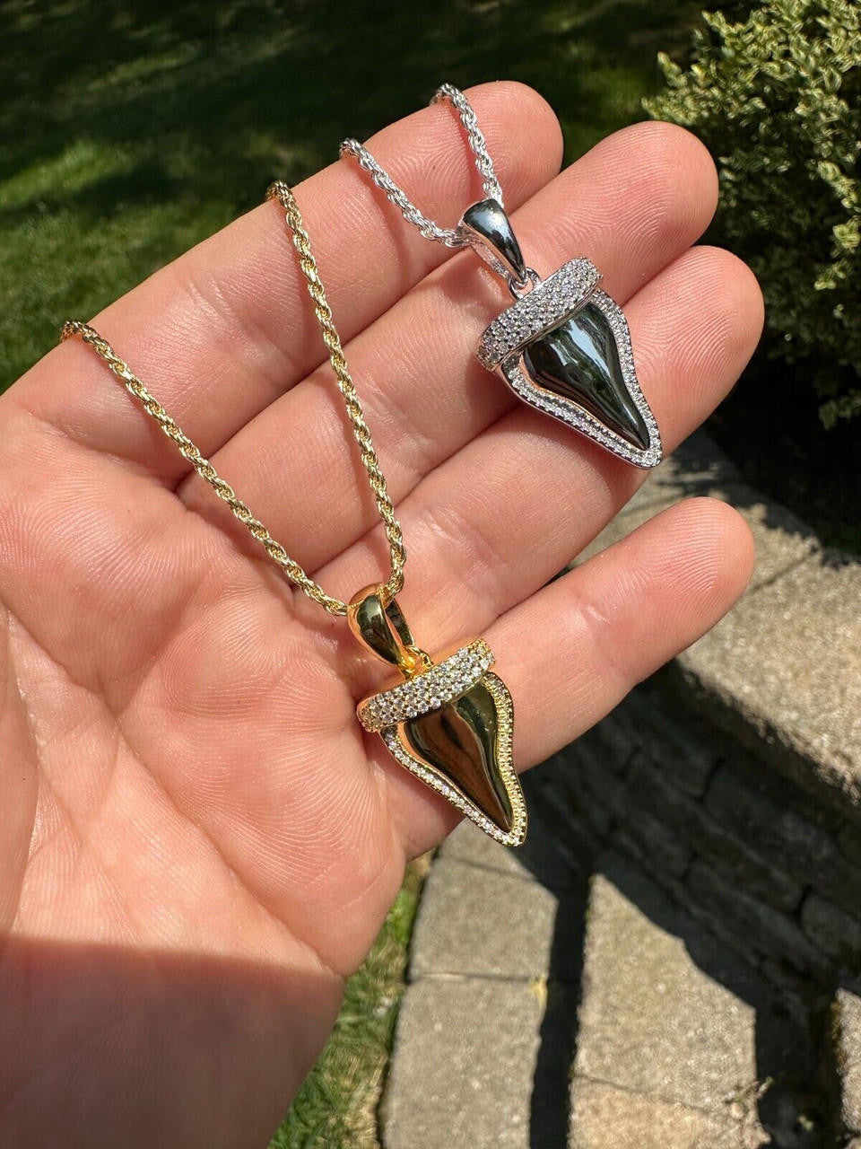 MOISSANITE Shark Tooth Iced Out Pendant - 14k Gold Vermeil Or 925 Silver - Small 1"