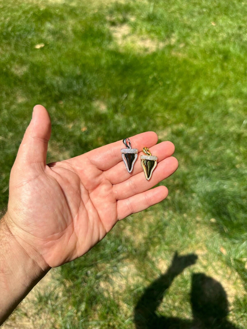MOISSANITE Shark Tooth Iced Out Pendant - 14k Gold Vermeil Or 925 Silver - Small 1"