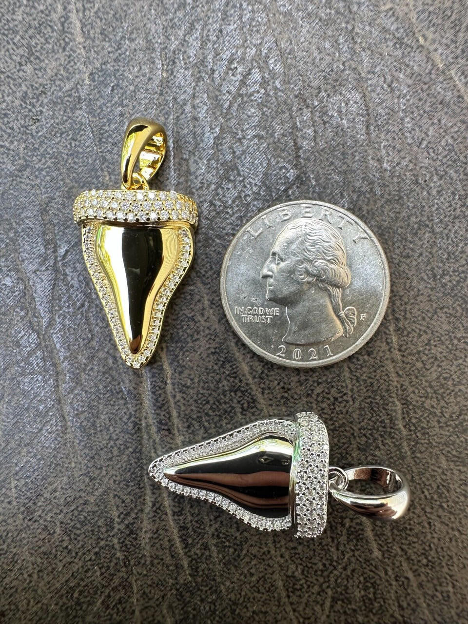 MOISSANITE Shark Tooth Iced Out Pendant - 14k Gold Vermeil Or 925 Silver - Small 1"