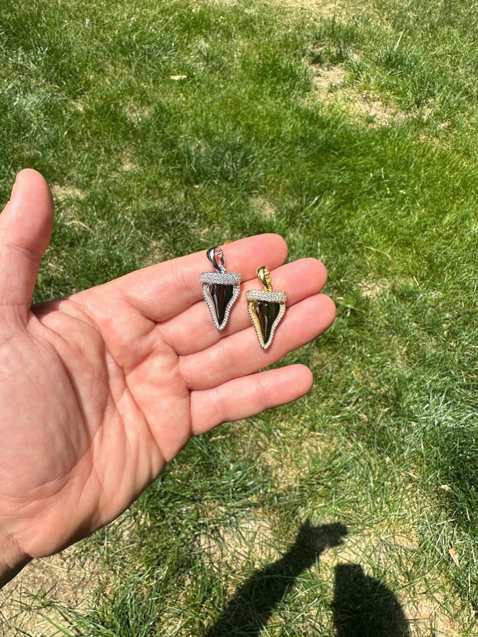 MOISSANITE Shark Tooth Iced Out Pendant - 14k Gold Vermeil Or 925 Silver - Small 1"