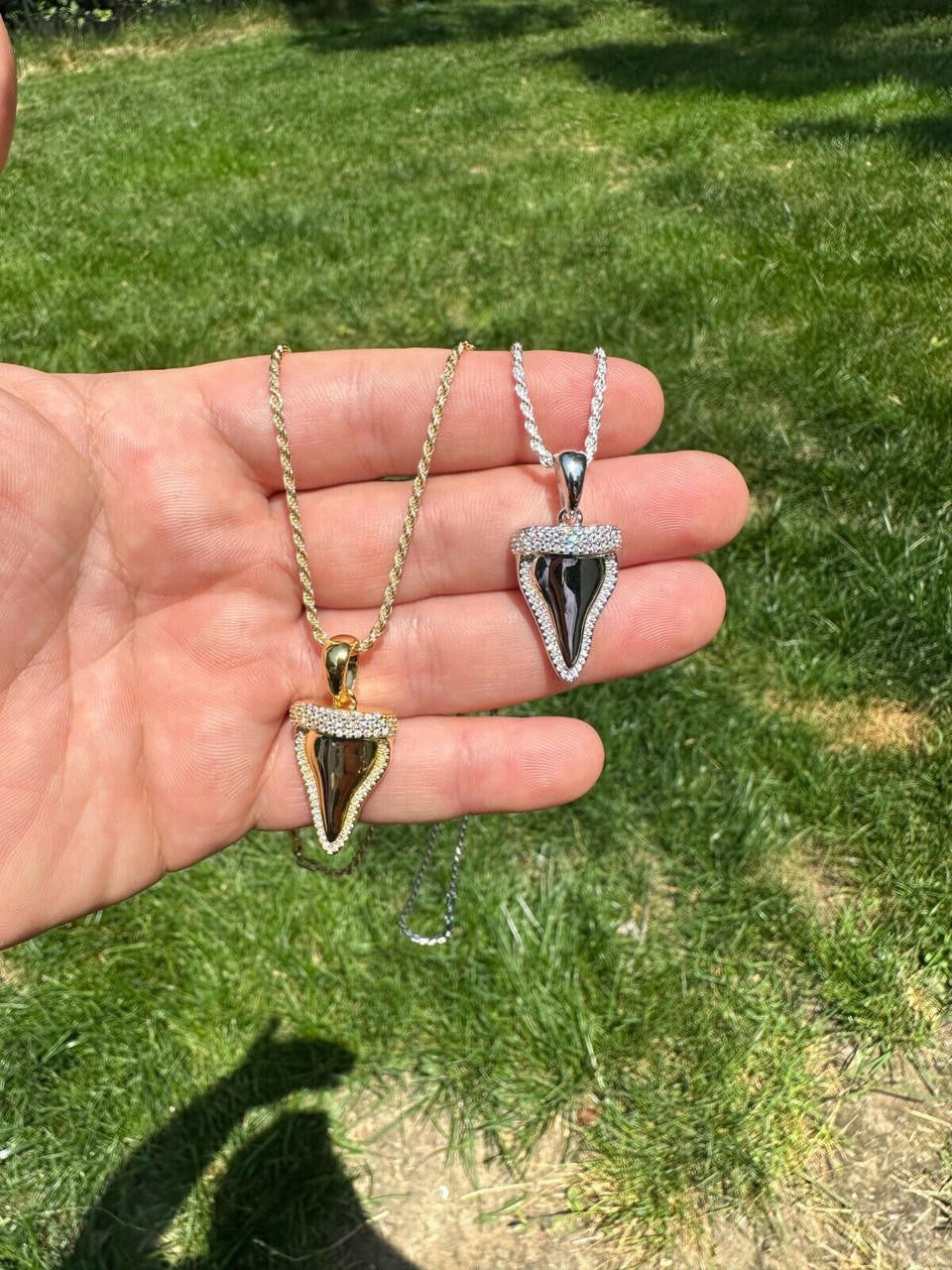 MOISSANITE Shark Tooth Iced Out Pendant - 14k Gold Vermeil Or 925 Silver - Small 1"
