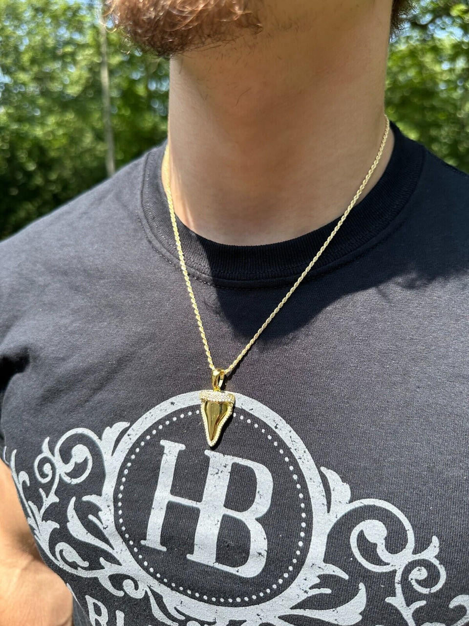 MOISSANITE Shark Tooth Iced Out Pendant - 14k Gold Vermeil Or 925 Silver - Small 1"