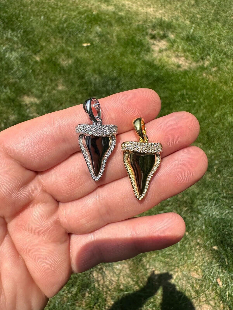 MOISSANITE Shark Tooth Iced Out Pendant - 14k Gold Vermeil Or 925 Silver - Small 1"