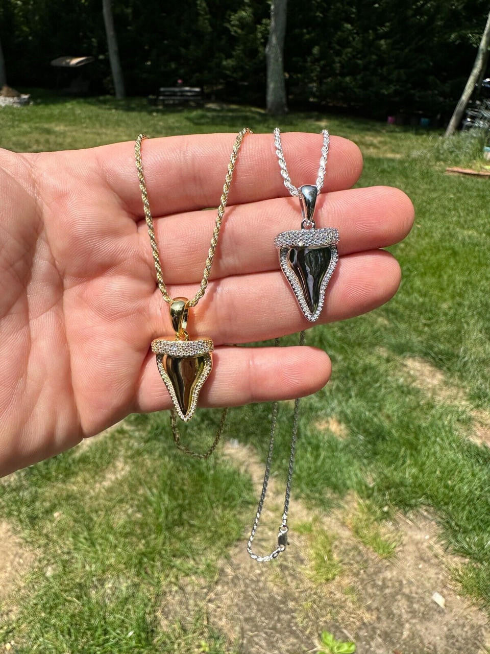MOISSANITE Shark Tooth Iced Out Pendant - 14k Gold Vermeil Or 925 Silver - Small 1"