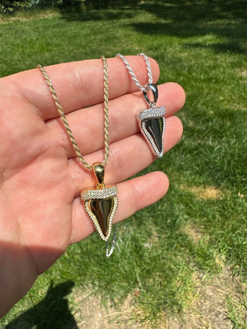 MOISSANITE Shark Tooth Iced Out Pendant - 14k Gold Vermeil Or 925 Silver - Small 1"