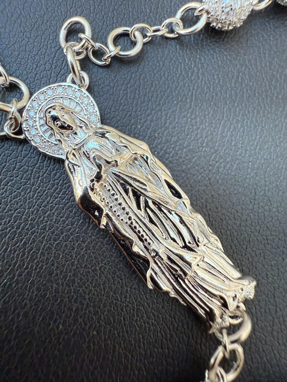 MOISSANITE Sinaloa Cartel Fully Iced Out Rosary Beads Necklace - 925 Silver - 6mm - 30"