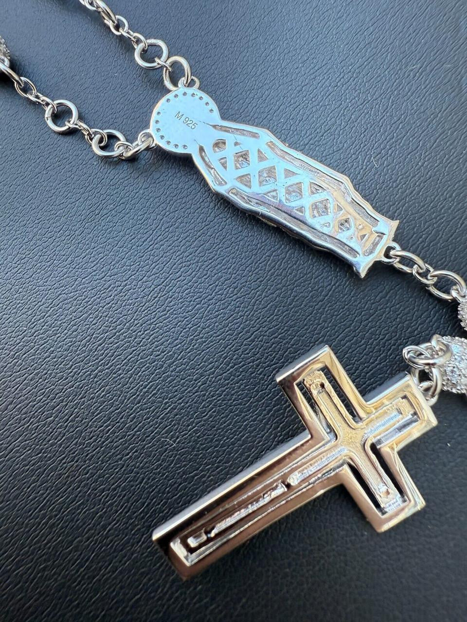 MOISSANITE Sinaloa Cartel Fully Iced Out Rosary Beads Necklace - 925 Silver - 6mm - 30"