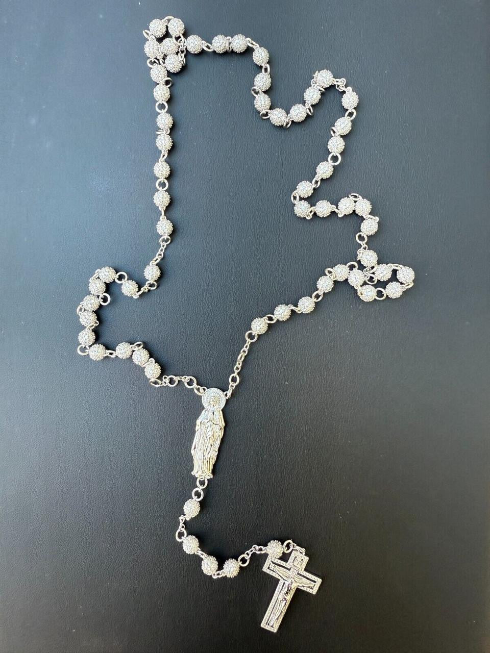 MOISSANITE Sinaloa Cartel Fully Iced Out Rosary Beads Necklace - 925 Silver - 6mm - 30"