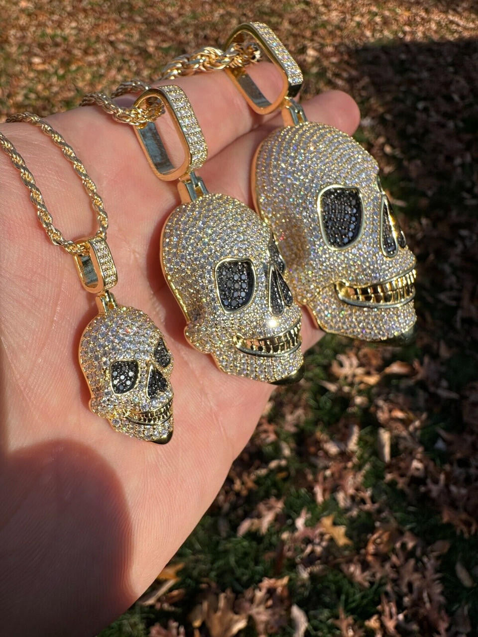 MOISSANITE 3D Skull Iced Out Pendant - 14k Gold Vermeil 925 Silver - 3 Sizes 1.5"-3.5"