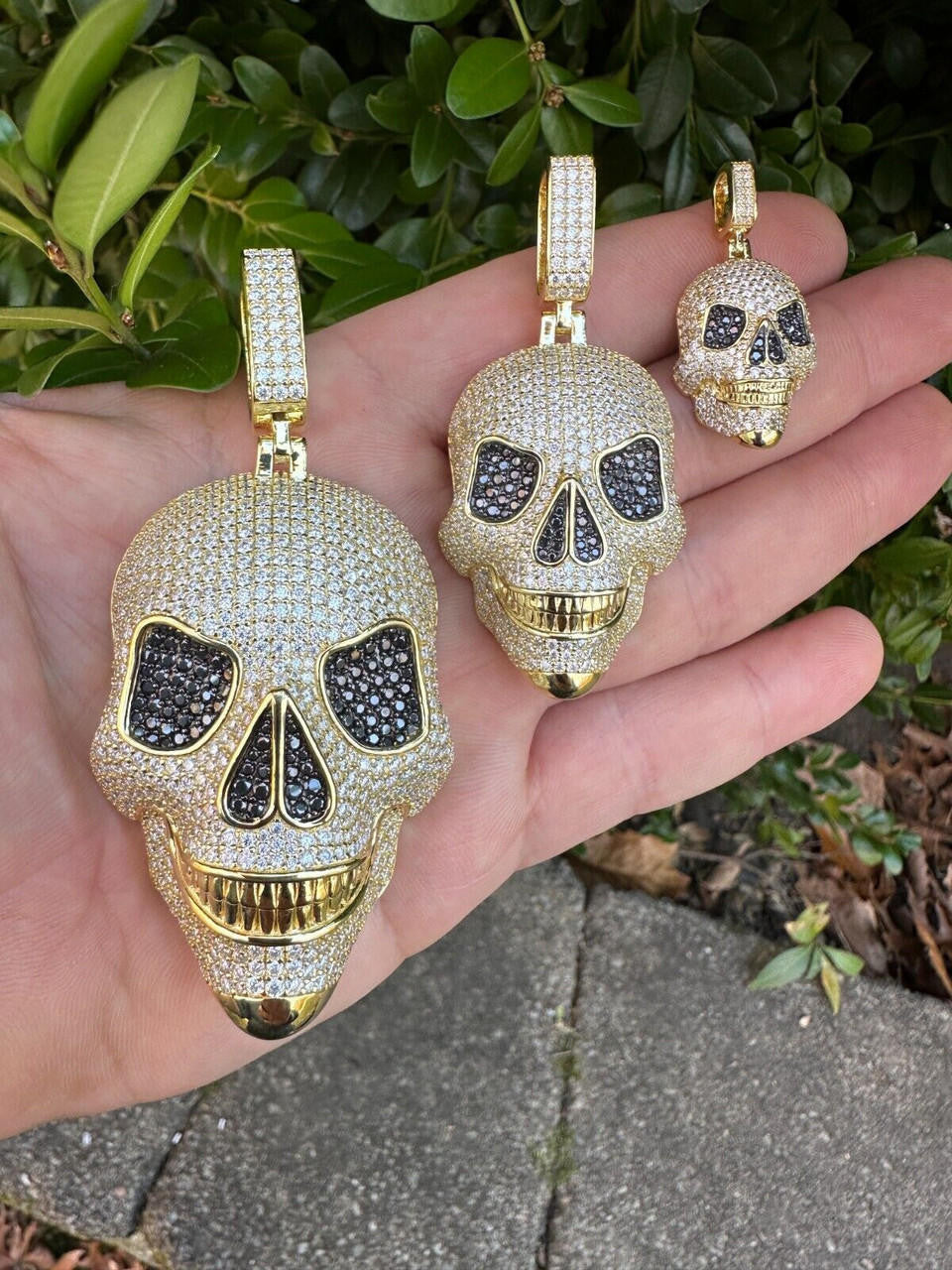 MOISSANITE 3D Skull Iced Out Pendant - 14k Gold Vermeil 925 Silver - 3 Sizes 1.5"-3.5"