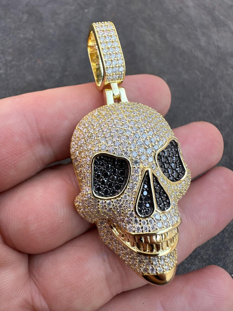 MOISSANITE 3D Skull Iced Out Pendant - 14k Gold Vermeil 925 Silver - 3 Sizes 1.5"-3.5"