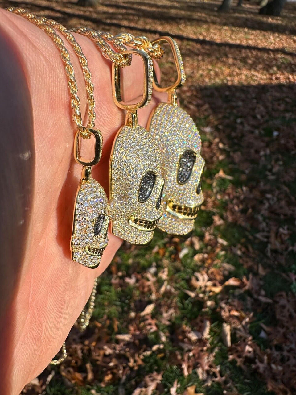 MOISSANITE 3D Skull Iced Out Pendant - 14k Gold Vermeil 925 Silver - 3 Sizes 1.5"-3.5"