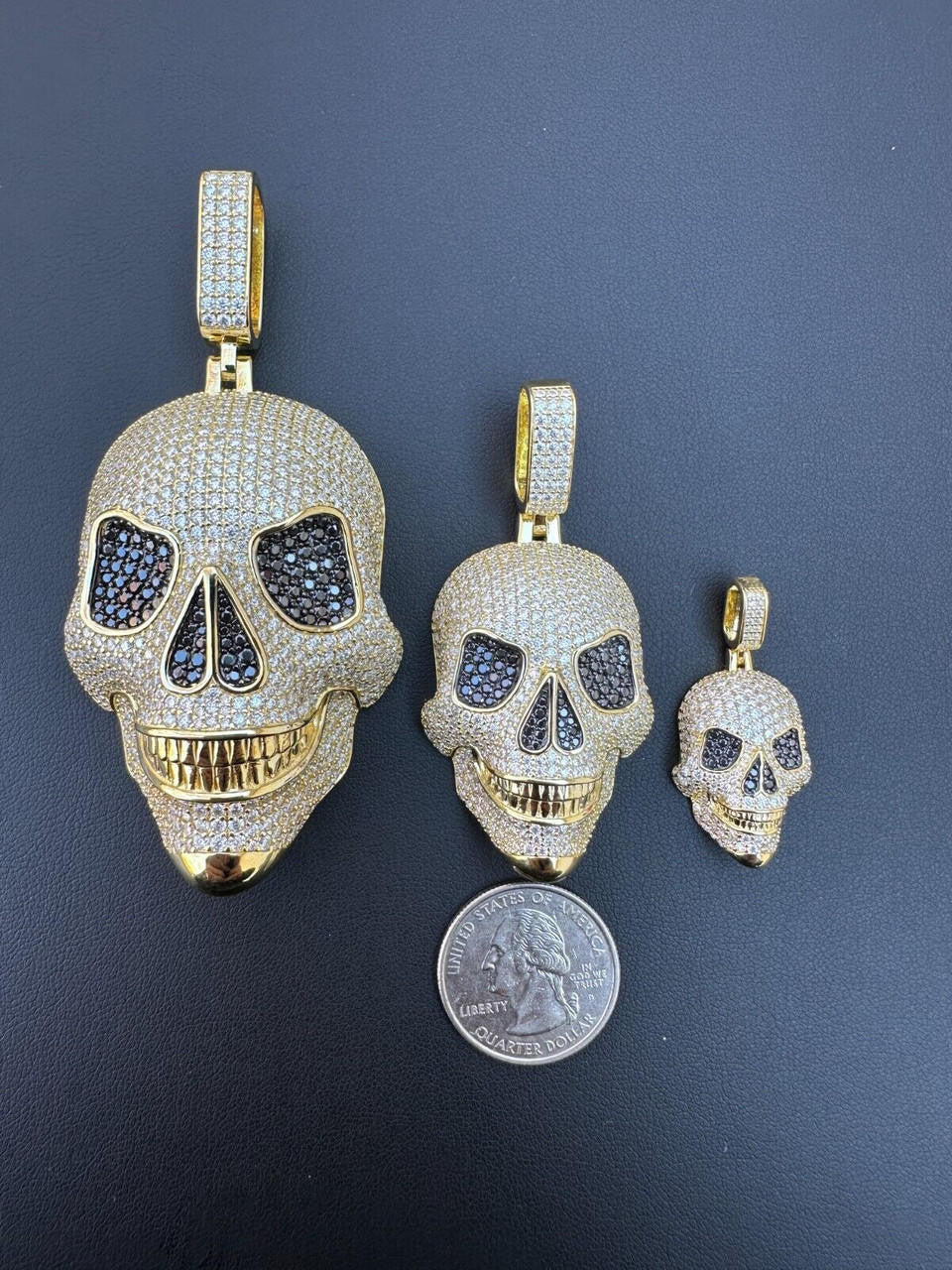 MOISSANITE 3D Skull Iced Out Pendant - 14k Gold Vermeil 925 Silver - 3 Sizes 1.5"-3.5"