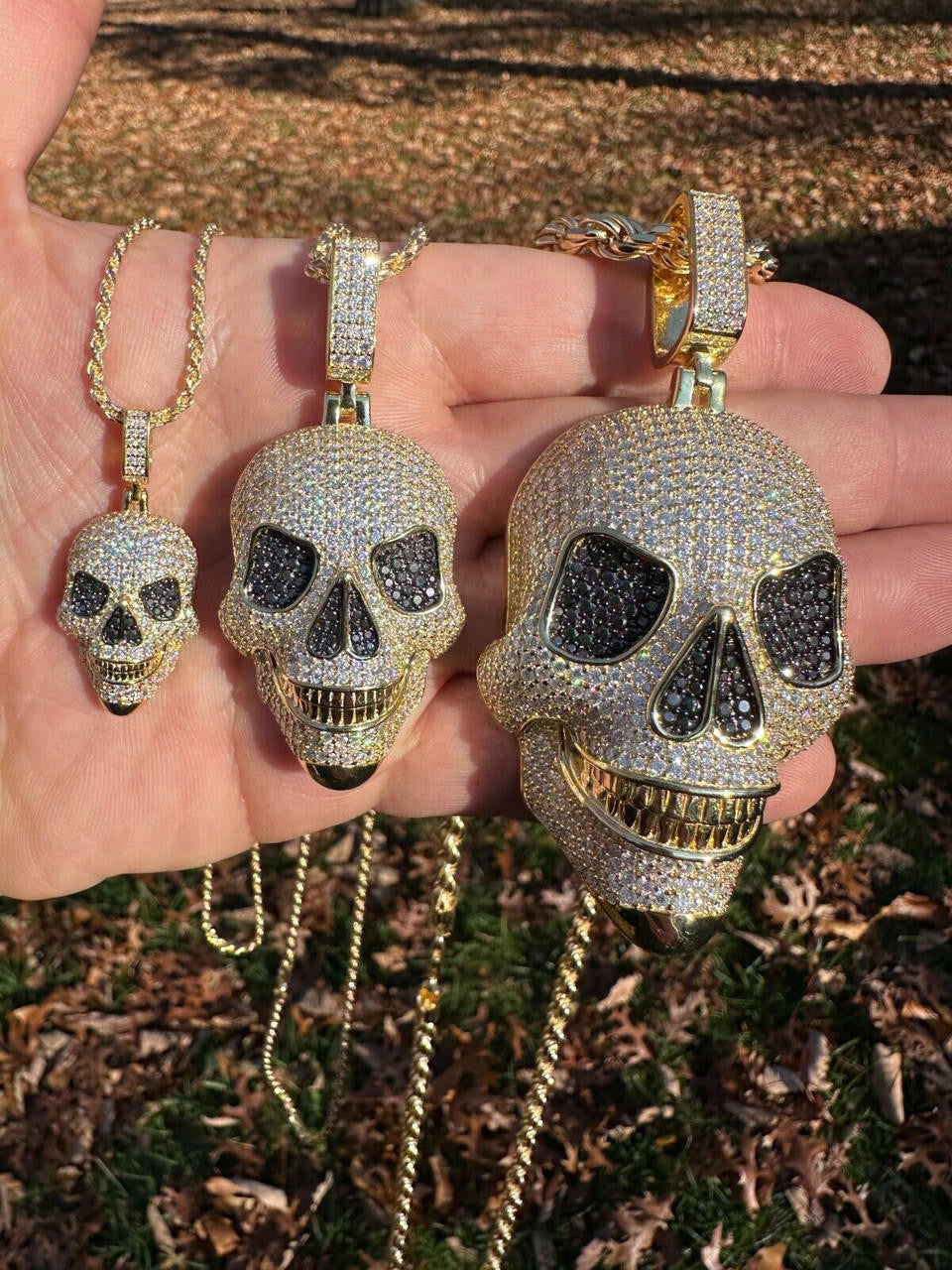 MOISSANITE 3D Skull Iced Out Pendant - 14k Gold Vermeil 925 Silver - 3 Sizes 1.5"-3.5"