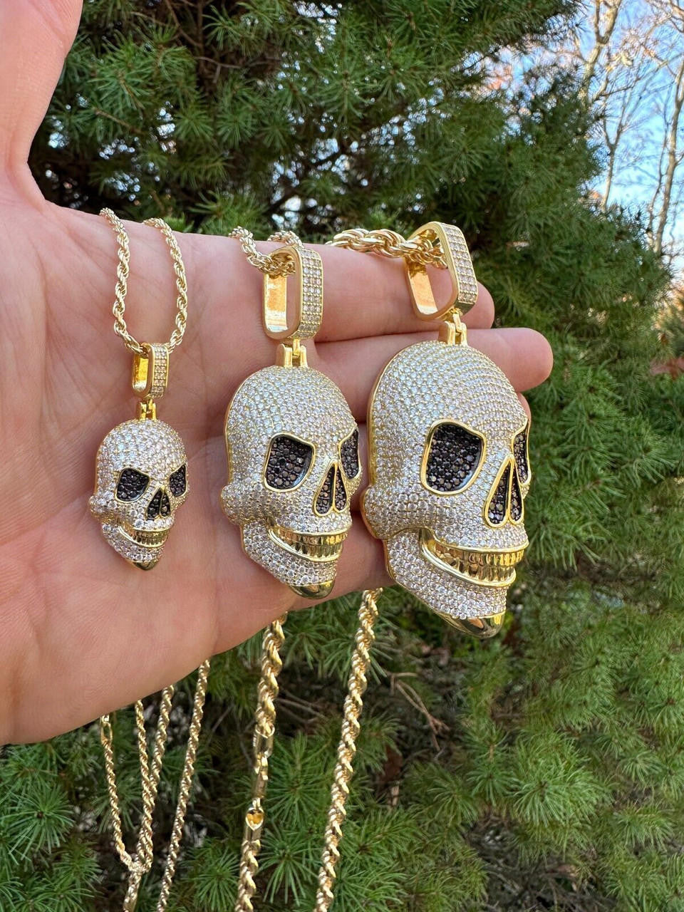 MOISSANITE 3D Skull Iced Out Pendant - 14k Gold Vermeil 925 Silver - 3 Sizes 1.5"-3.5"