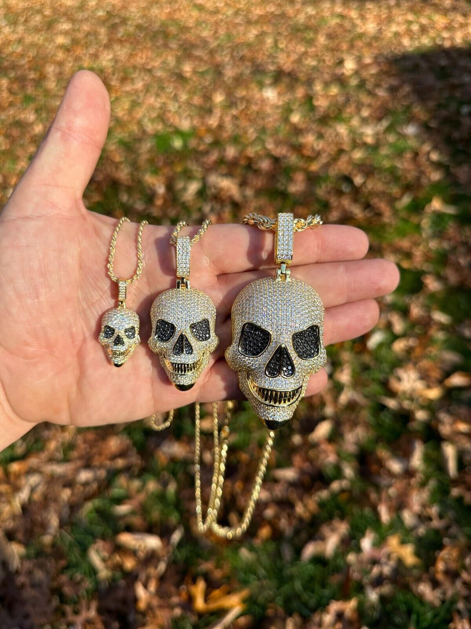 MOISSANITE 3D Skull Iced Out Pendant - 14k Gold Vermeil 925 Silver - 3 Sizes 1.5"-3.5"