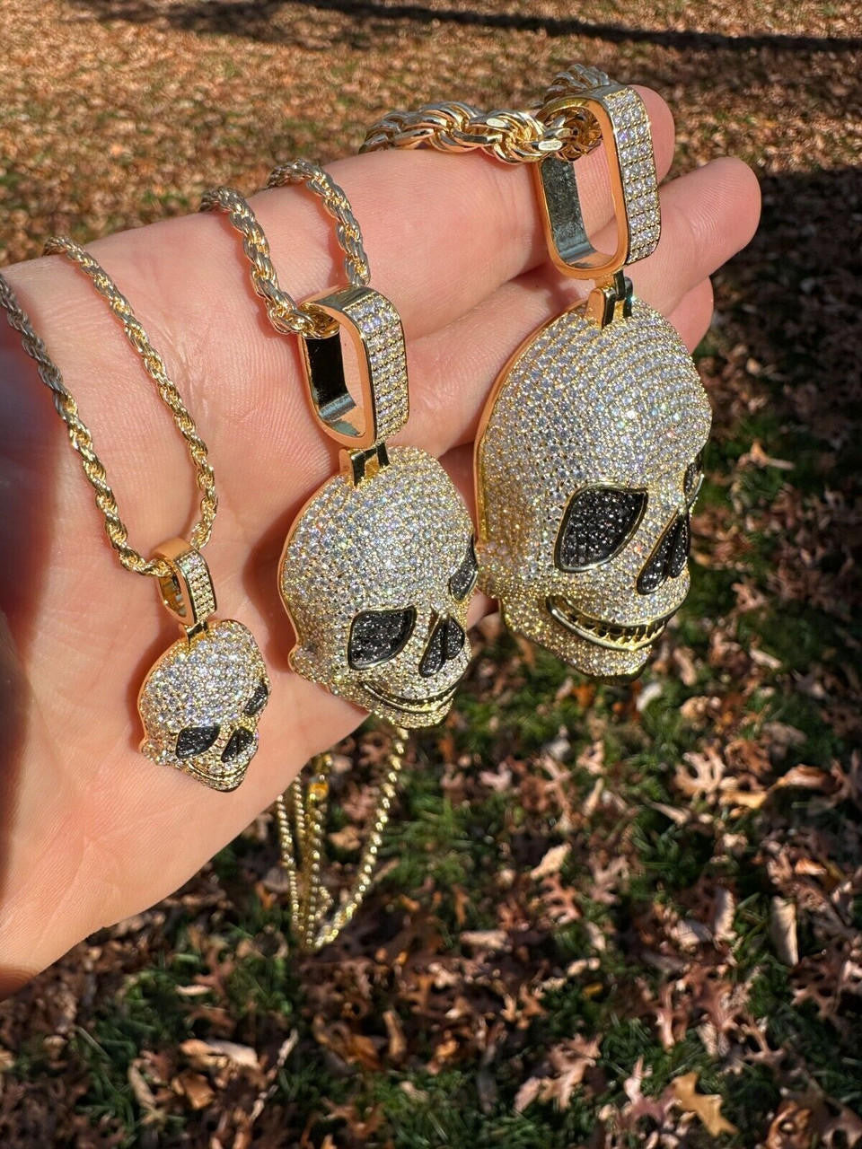 MOISSANITE 3D Skull Iced Out Pendant - 14k Gold Vermeil 925 Silver - 3 Sizes 1.5"-3.5"