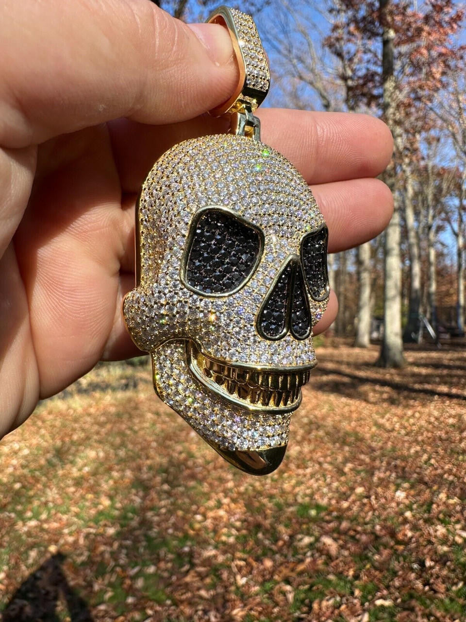 MOISSANITE 3D Skull Iced Out Pendant - 14k Gold Vermeil 925 Silver - 3 Sizes 1.5"-3.5"