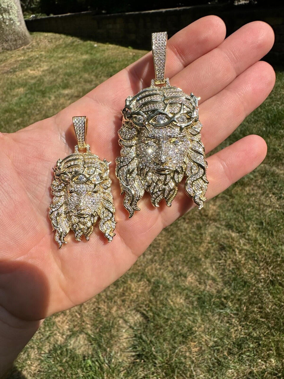MOISSANITE Iced Out Hip Hop Jesus Pendant - 10k Yellow Gold - 2 Sizes 2.25"-3"