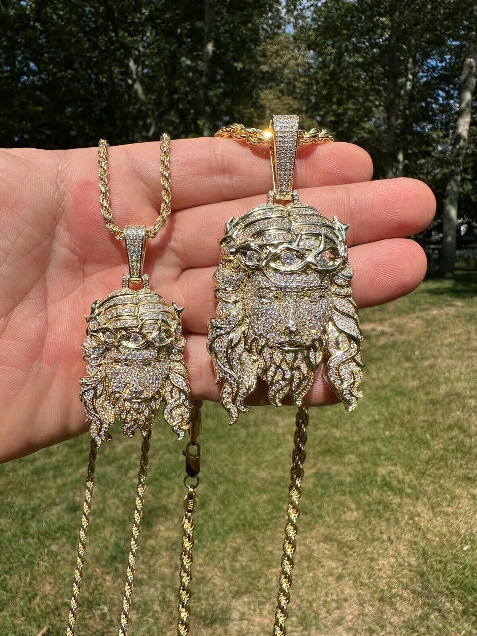MOISSANITE Iced Out Hip Hop Jesus Pendant - 10k Yellow Gold - 2 Sizes 2.25"-3"