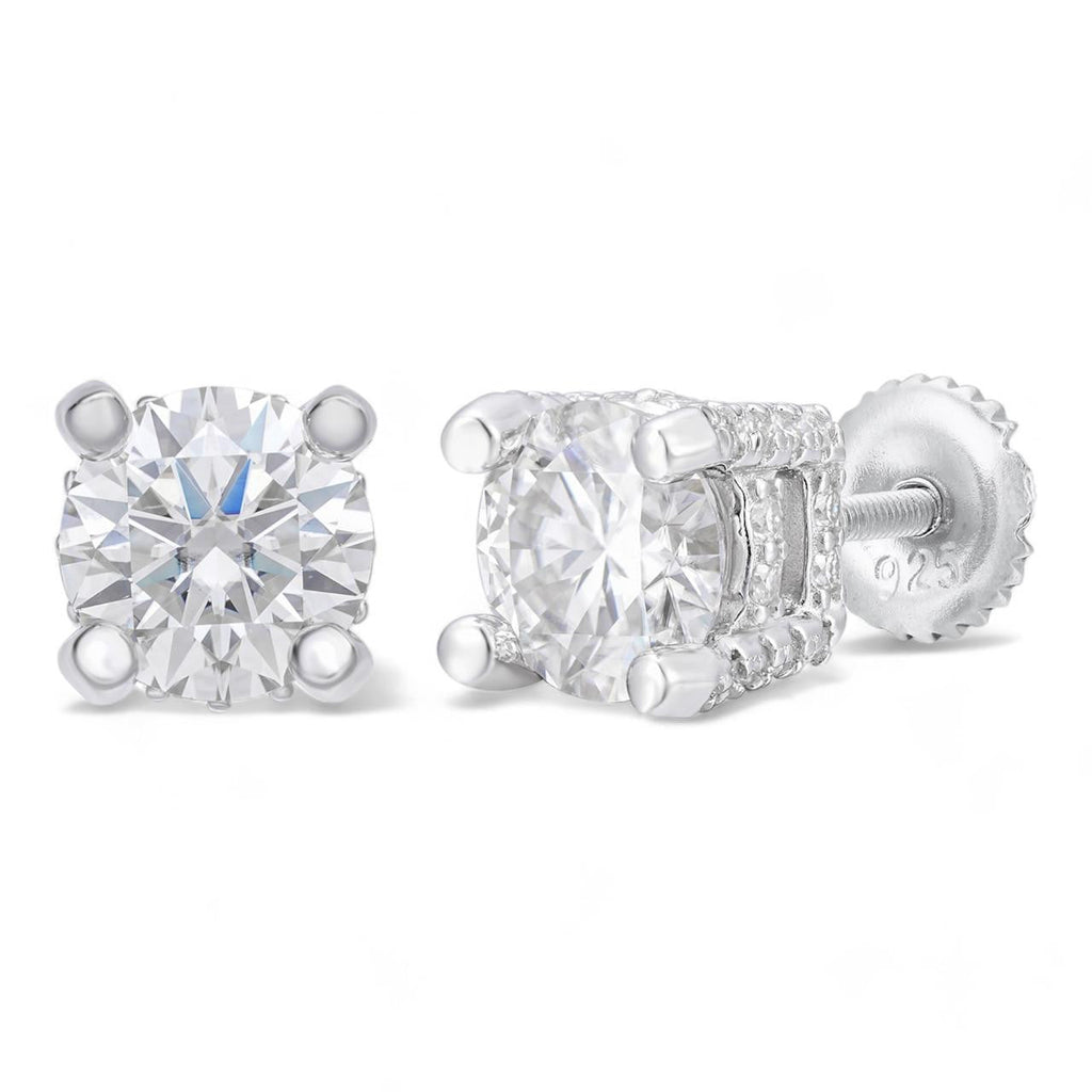 MOISSANITE Solitaire Stud Reinvented Earrings - Stones On All Sides - 925 Silver - 5mm-8mm