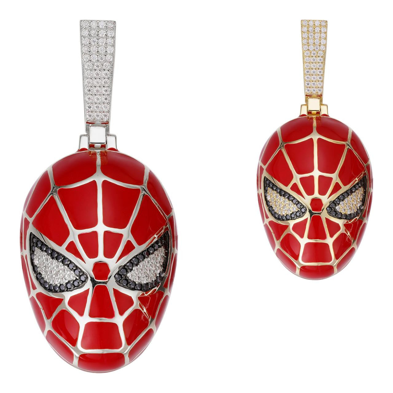 MOISSANITE Spider-Man Mask Pendant - 14k Gold Vermeil Or 925 Silver - Medium 2.25"
