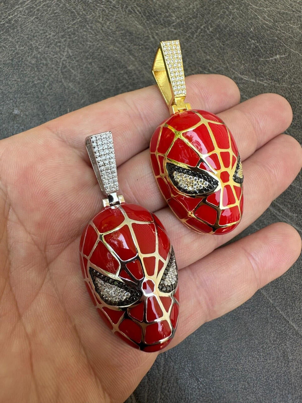 MOISSANITE Spider-Man Mask Pendant - 14k Gold Vermeil Or 925 Silver - Medium 2.25"