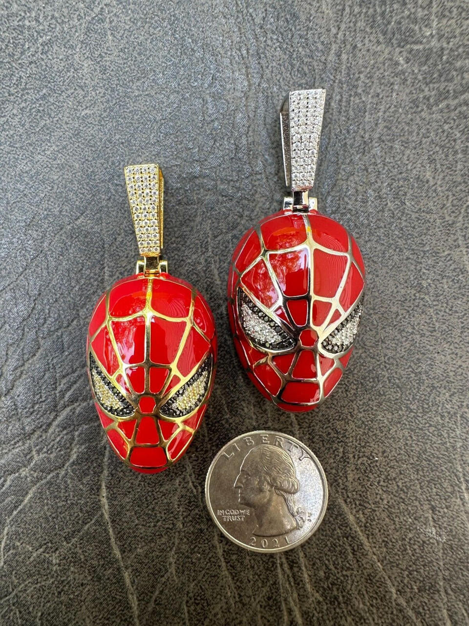 MOISSANITE Spider-Man Mask Pendant - 14k Gold Vermeil Or 925 Silver - Medium 2.25"