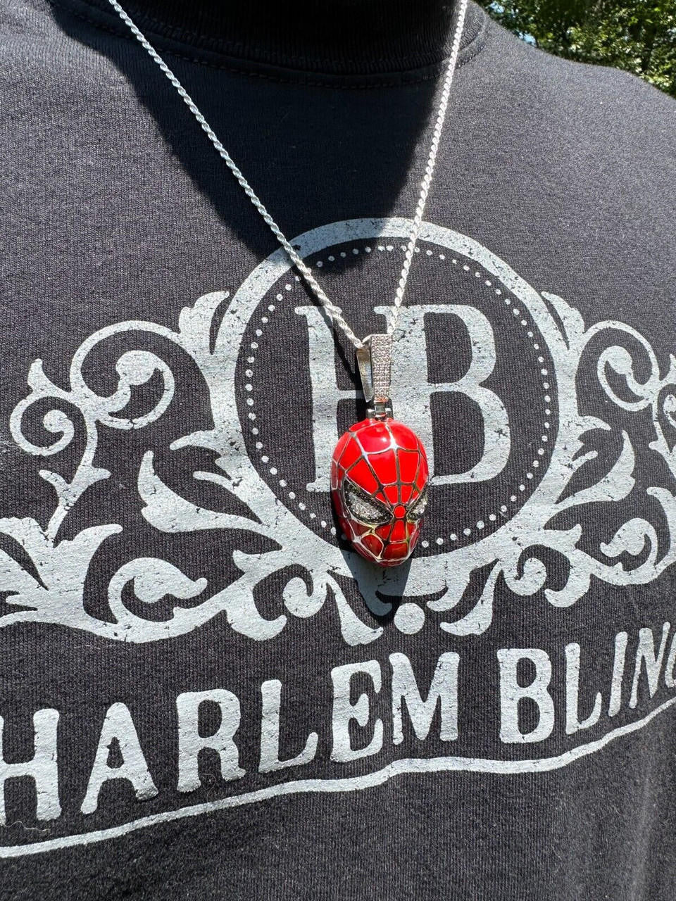 MOISSANITE Spider-Man Mask Pendant - 14k Gold Vermeil Or 925 Silver - Medium 2.25"