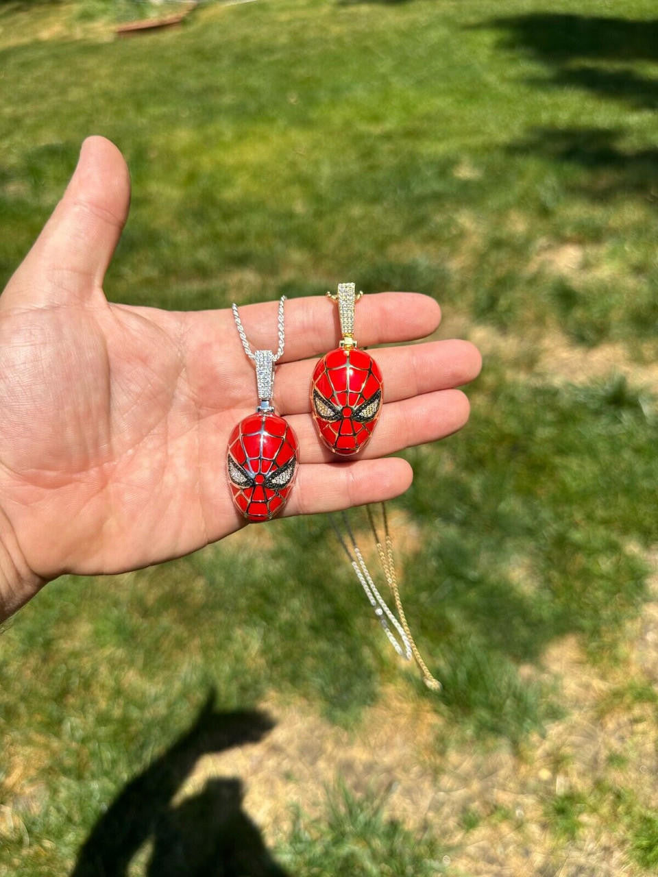MOISSANITE Spider-Man Mask Pendant - 14k Gold Vermeil Or 925 Silver - Medium 2.25"