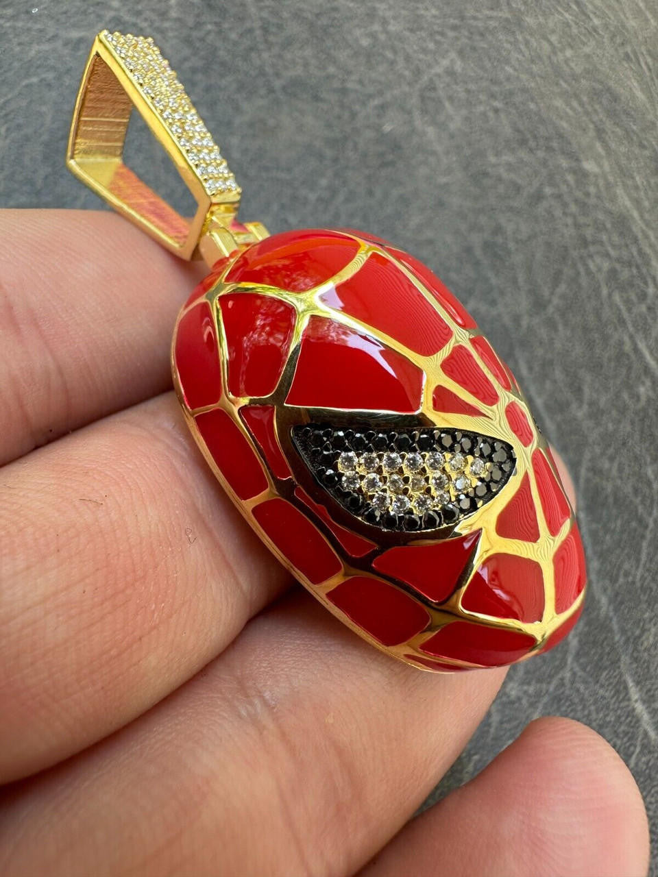 MOISSANITE Spider-Man Mask Pendant - 14k Gold Vermeil Or 925 Silver - Medium 2.25"