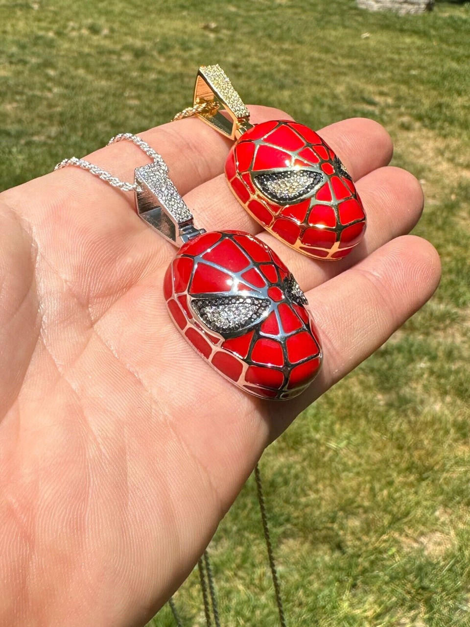 MOISSANITE Spider-Man Mask Pendant - 14k Gold Vermeil Or 925 Silver - Medium 2.25"
