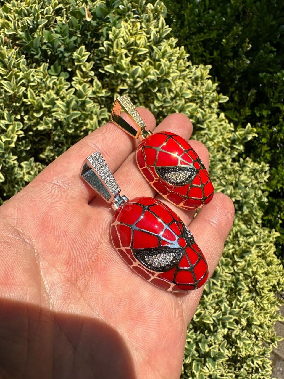 MOISSANITE Spider-Man Mask Pendant - 14k Gold Vermeil Or 925 Silver - Medium 2.25"