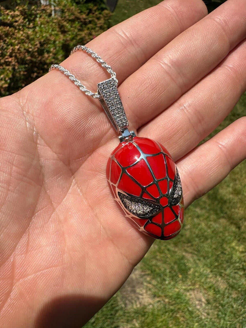 MOISSANITE Spider-Man Mask Pendant - 14k Gold Vermeil Or 925 Silver - Medium 2.25"