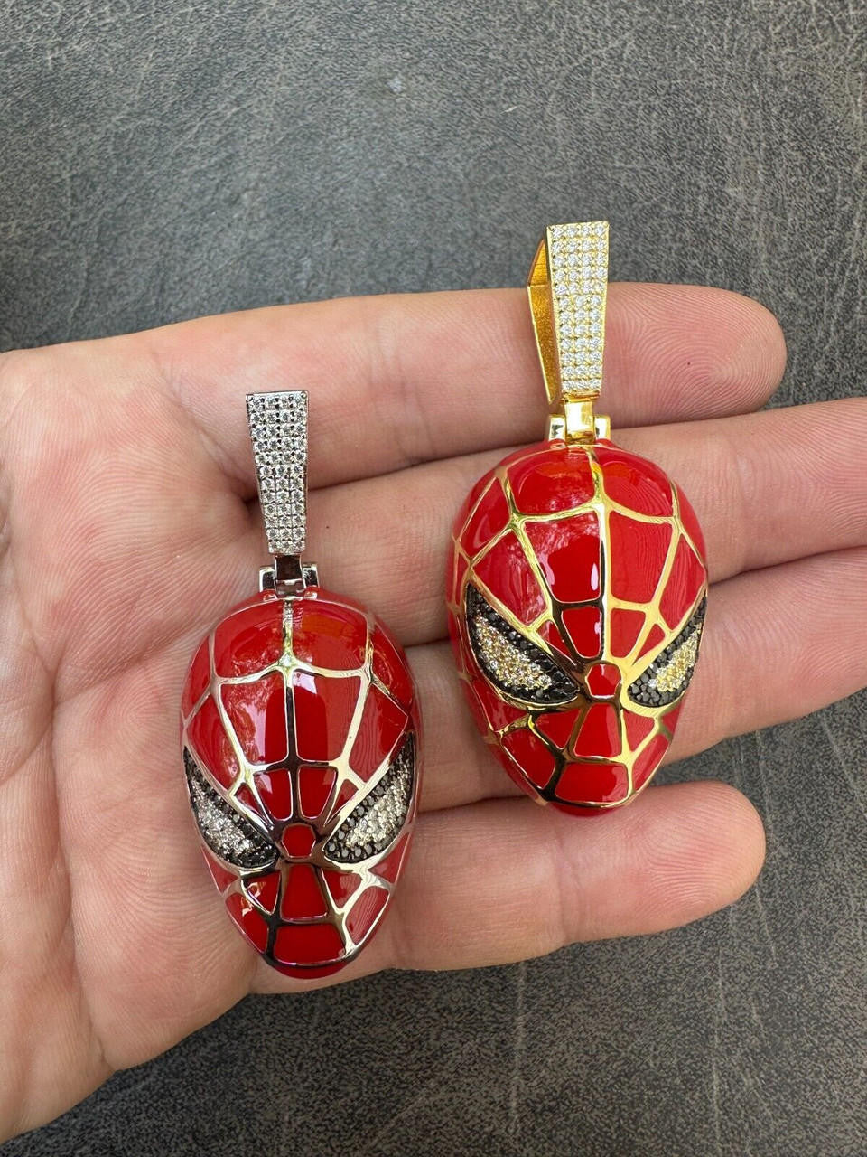 MOISSANITE Spider-Man Mask Pendant - 14k Gold Vermeil Or 925 Silver - Medium 2.25"