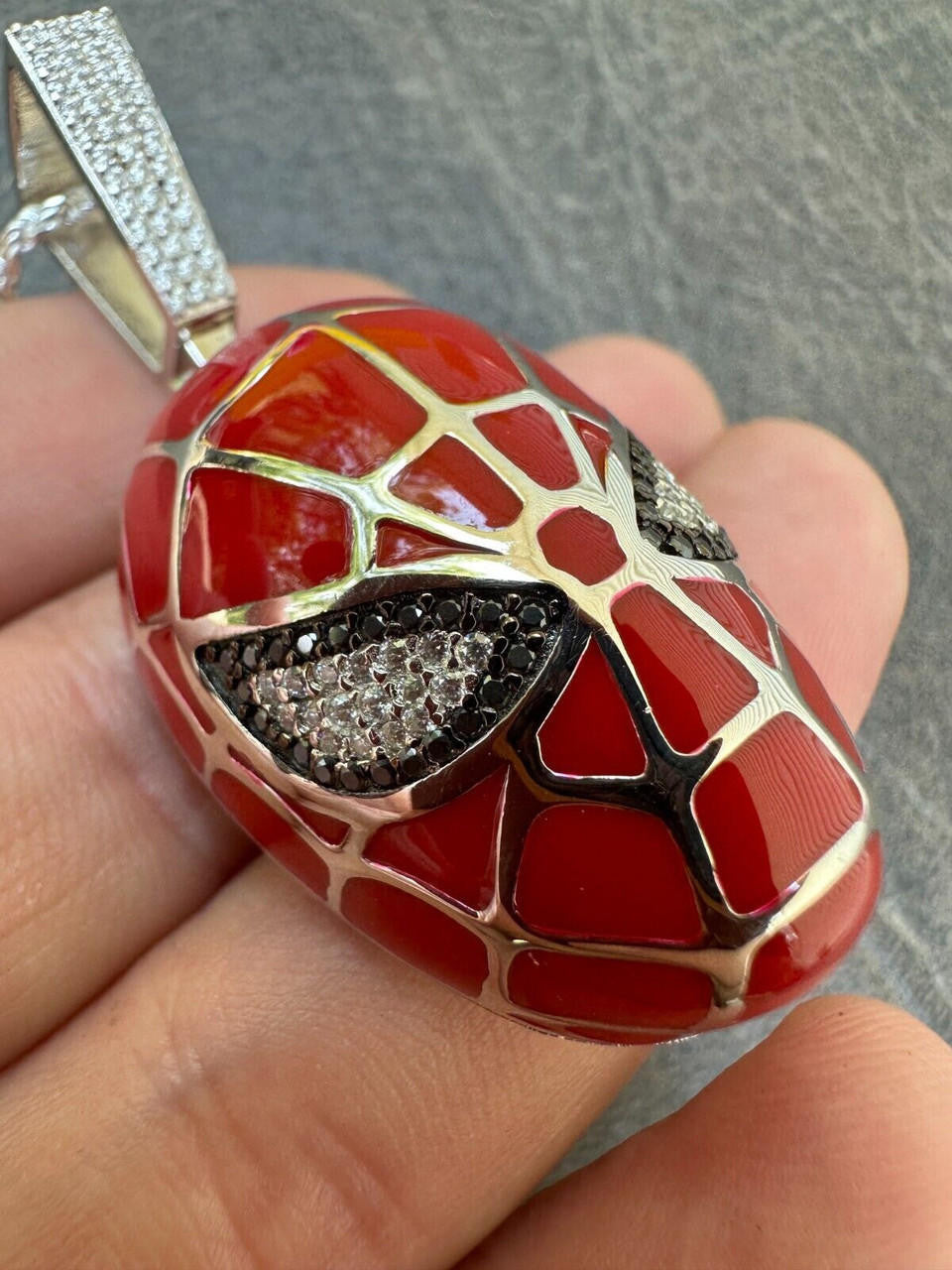 MOISSANITE Spider-Man Mask Pendant - 14k Gold Vermeil Or 925 Silver - Medium 2.25"