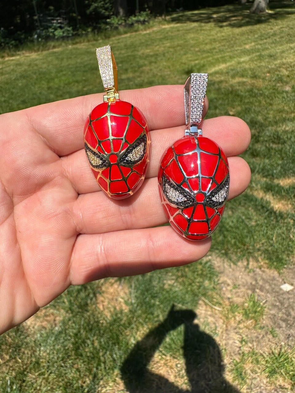 MOISSANITE Spider-Man Mask Pendant - 14k Gold Vermeil Or 925 Silver - Medium 2.25"