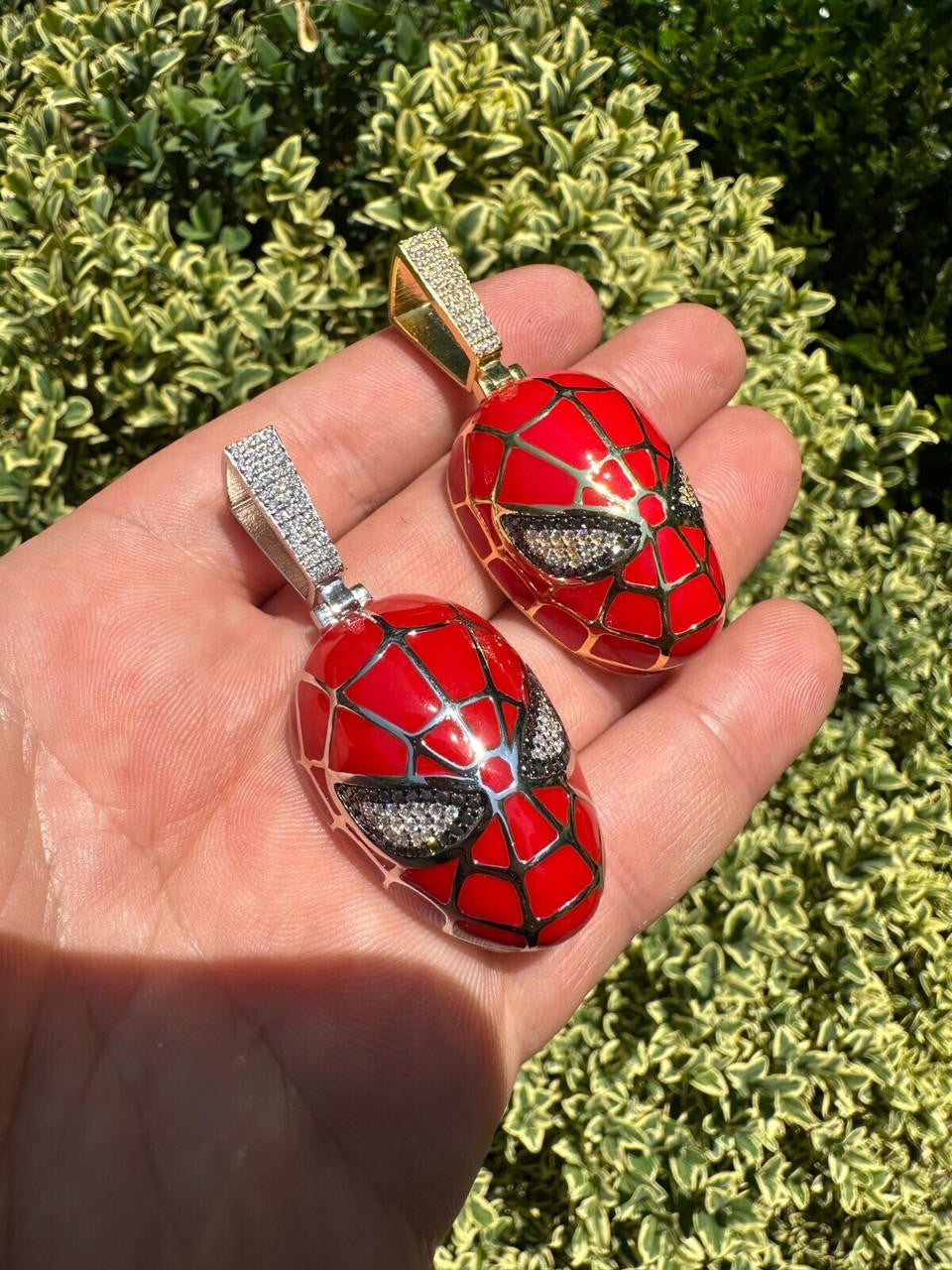 MOISSANITE Spider-Man Mask Pendant - 14k Gold Vermeil Or 925 Silver - Medium 2.25"