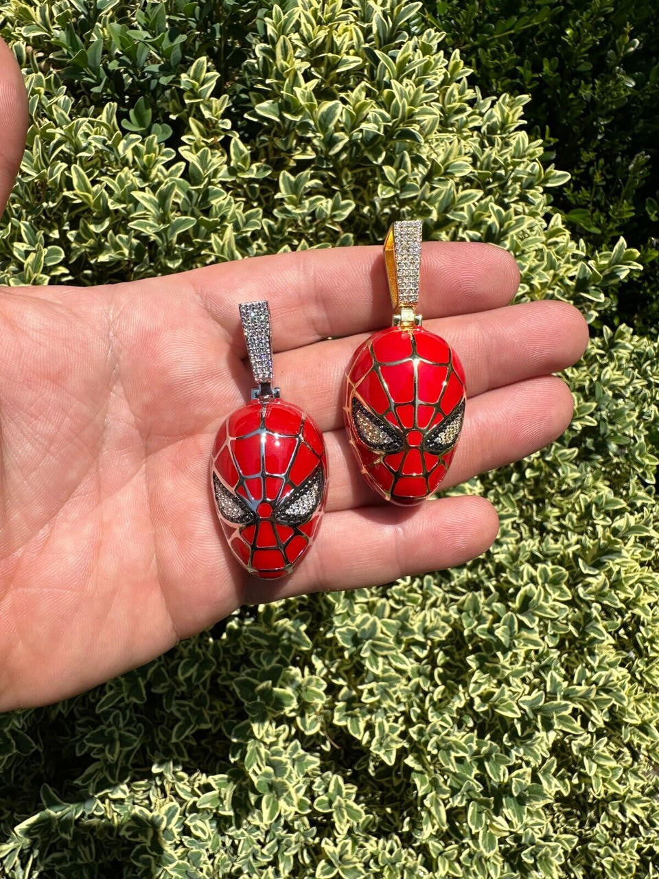 MOISSANITE Spider-Man Mask Pendant - 14k Gold Vermeil Or 925 Silver - Medium 2.25"