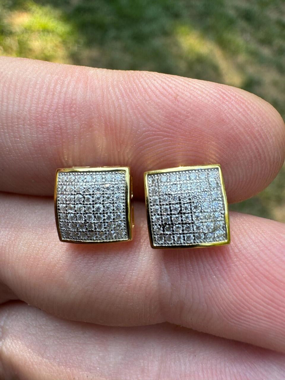 MOISSANITE Square Dome Hip Hop Earrings - 14k Gold Vermeil 925 Silver - 9mm