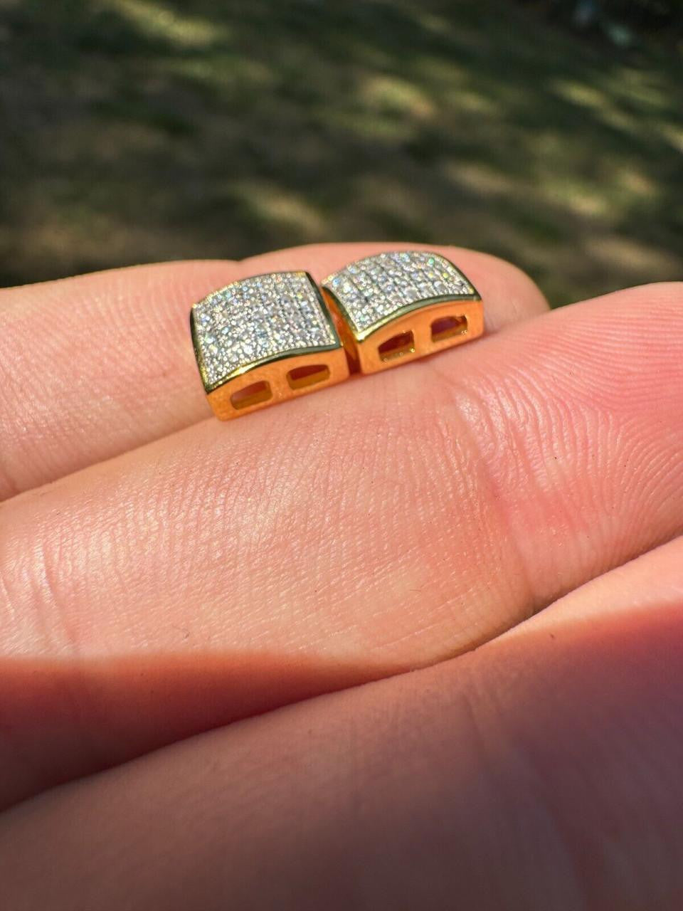MOISSANITE Square Dome Hip Hop Earrings - 14k Gold Vermeil 925 Silver - 9mm